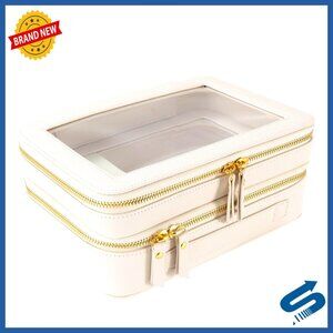 Clear Travel Toiletry Bag Makeup Case Two Compartments Gold Zipper Minimal